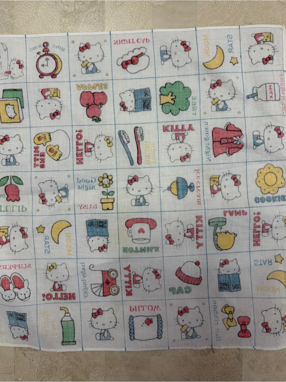 VTG 1976 Hello Kitty Sanrio Cotton Handkerchief Napkins Set of 6 Deadstock NOS